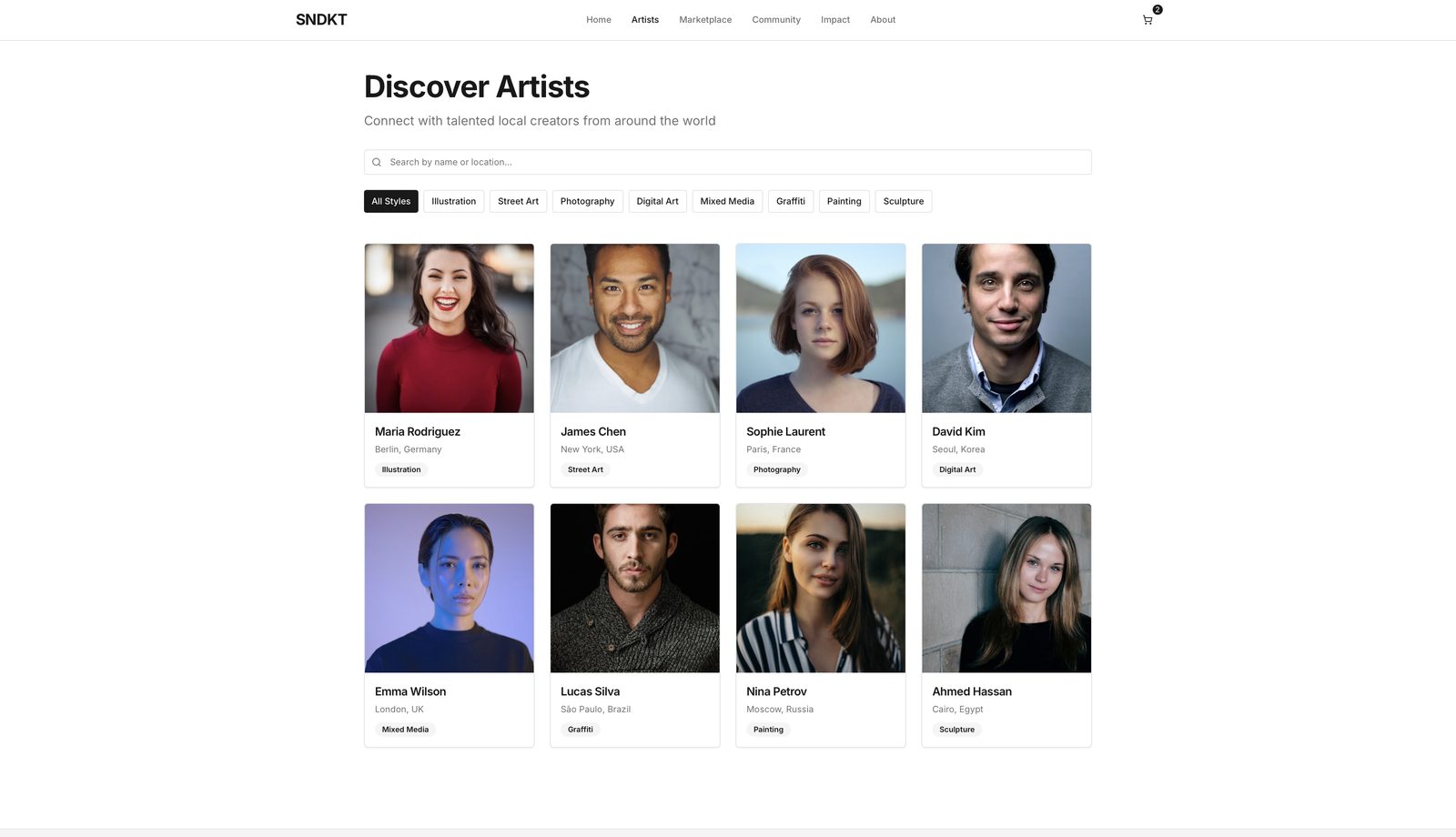 SNDKT artists screen