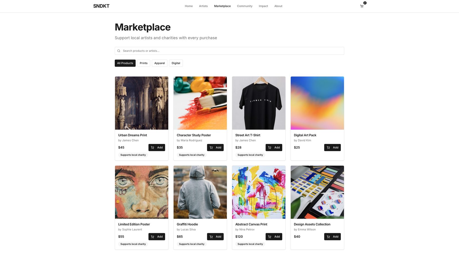 SNDKT marketplace screen